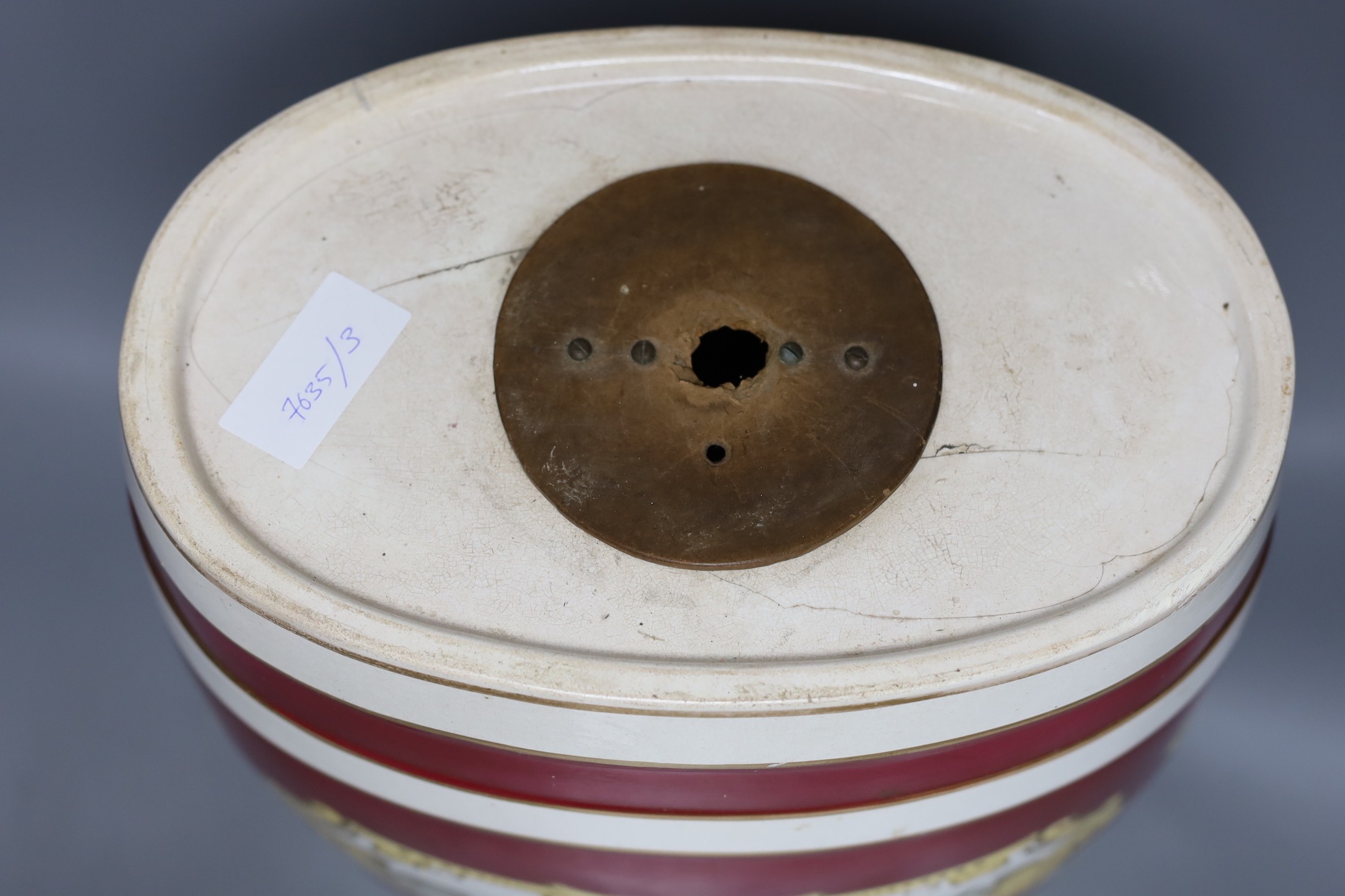 A glazed pottery ‘S.Whisky’ barrel, 36cm